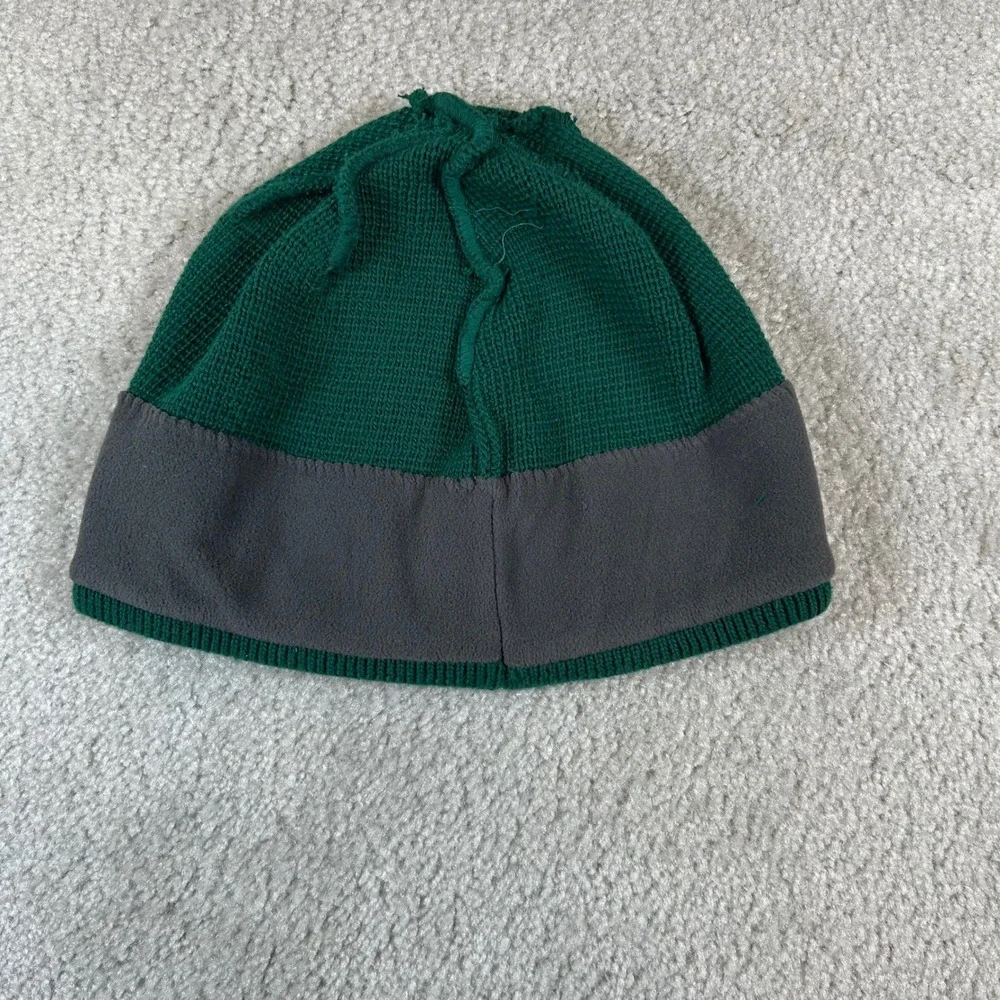 VTG The North Face Beanie Mens One Size Green Fleece Lined Knit Embroidered Logo